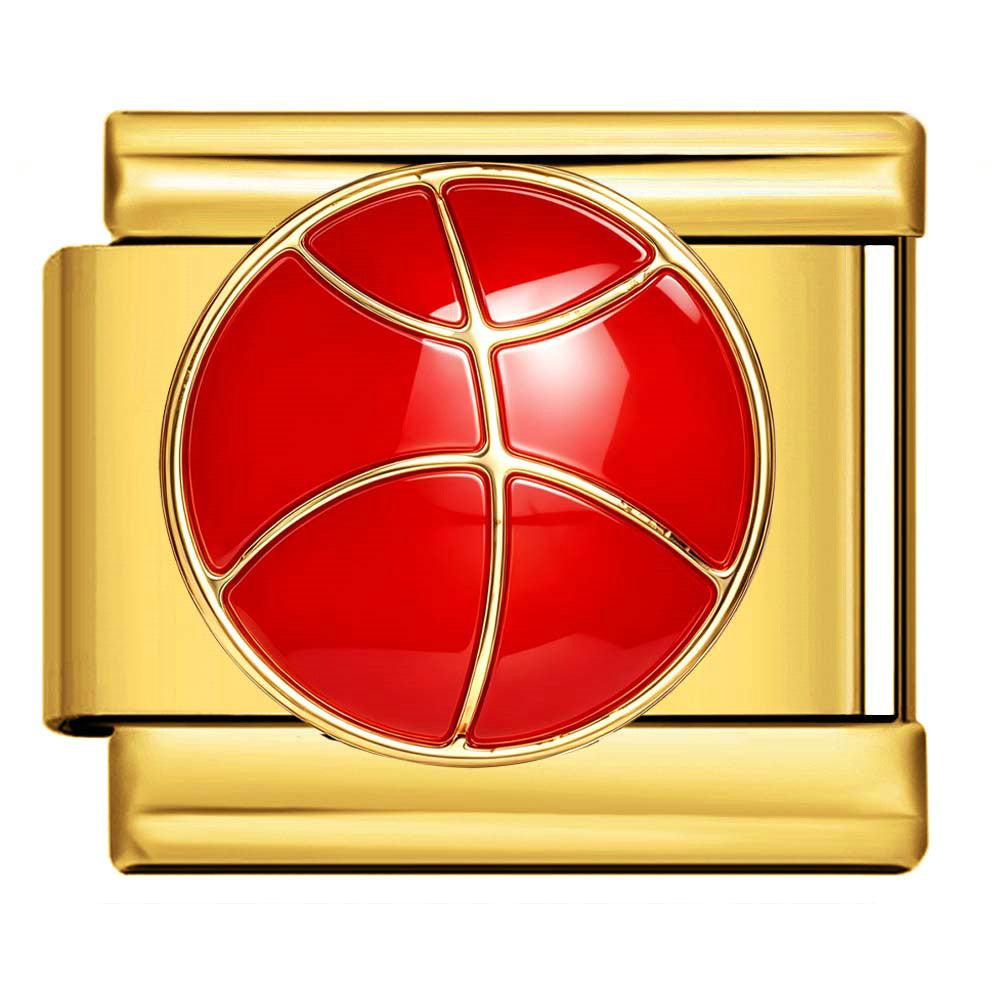 Gold Italian charm with a red basketball