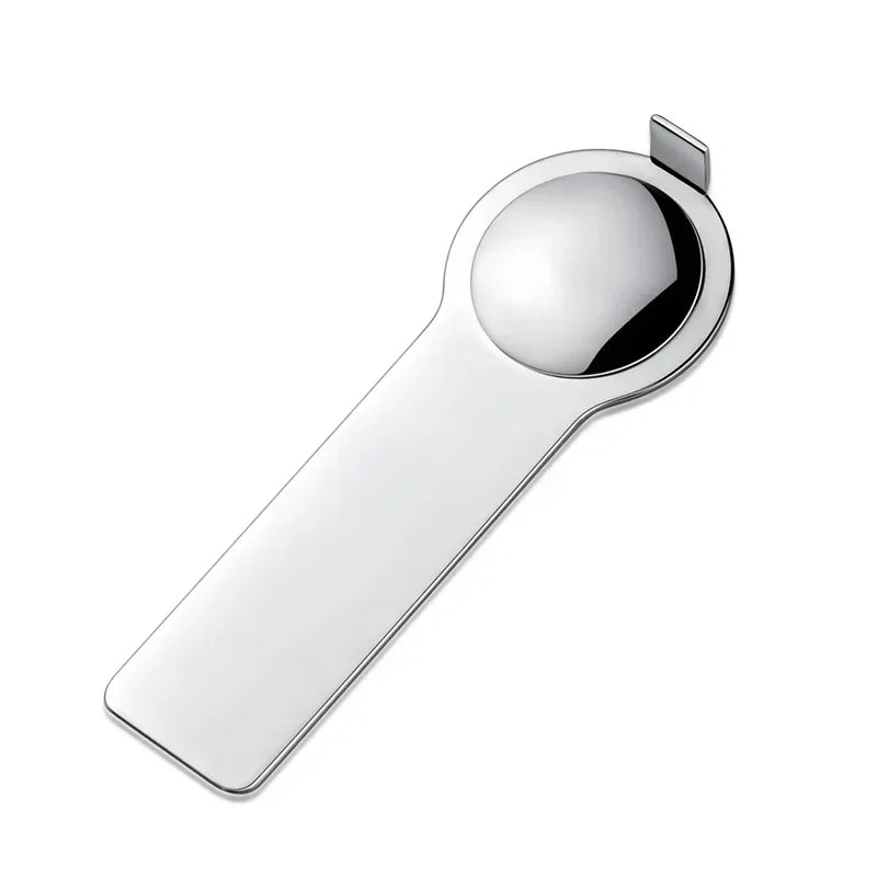 A polished silver metal Italian charm tool with a flat rectangular handle, shown on a clean white background with a soft shadow.