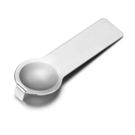 A polished silver metal Italian charm tool with a flat rectangular handle, shown on a clean white background with a soft shadow.