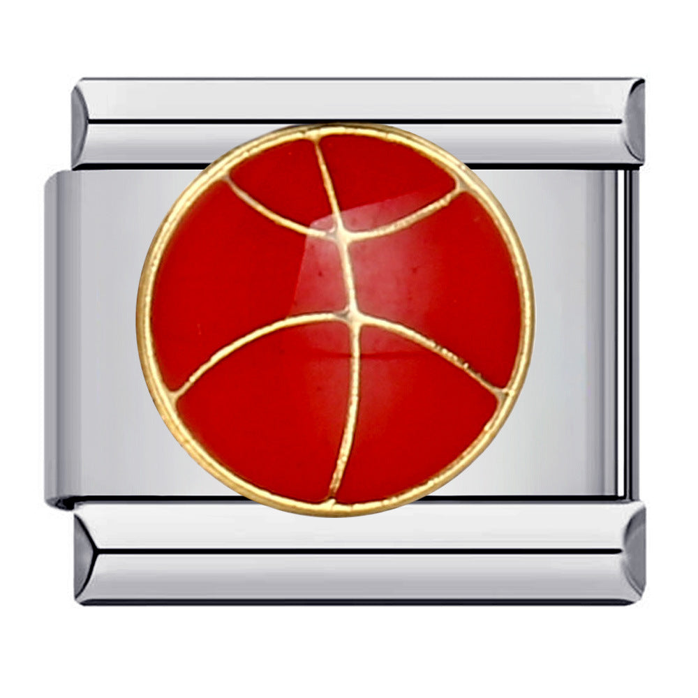 Silver Italian charm with a red basketball