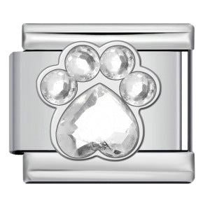Crystal paw print shape charm on a silver modular charm