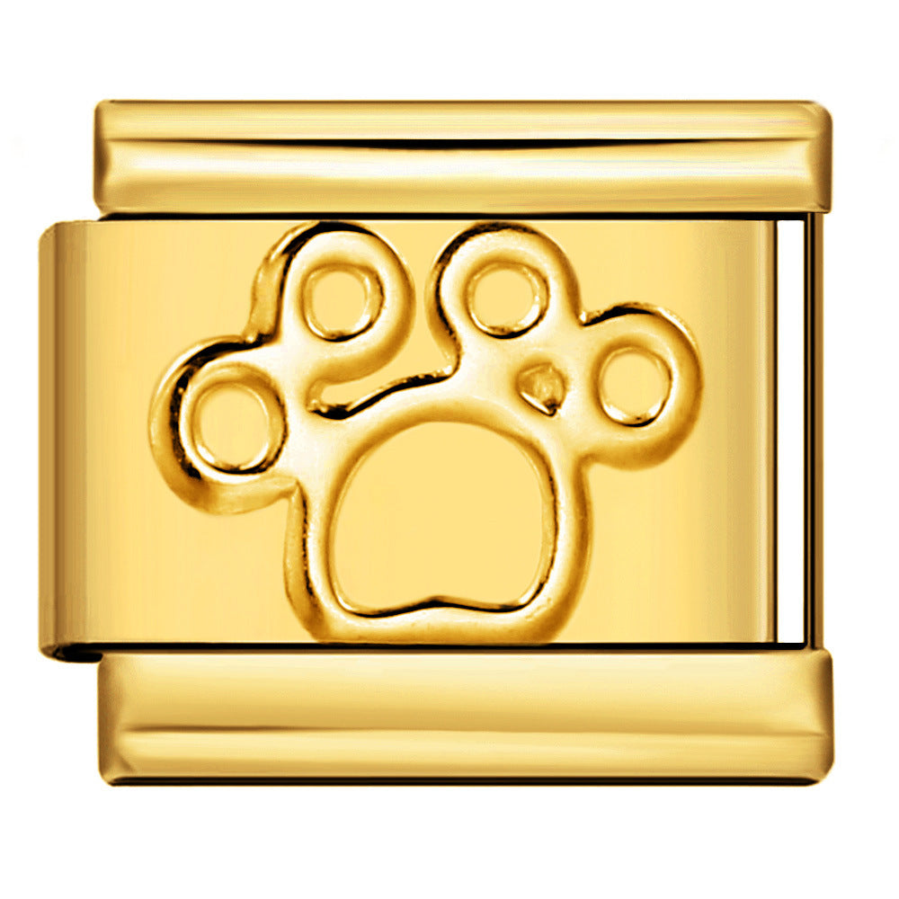 Gold Paw Print Italian Charm featuring a raised polished gold paw print with four toe pads on a shiny gold Italian charm bracelet link.