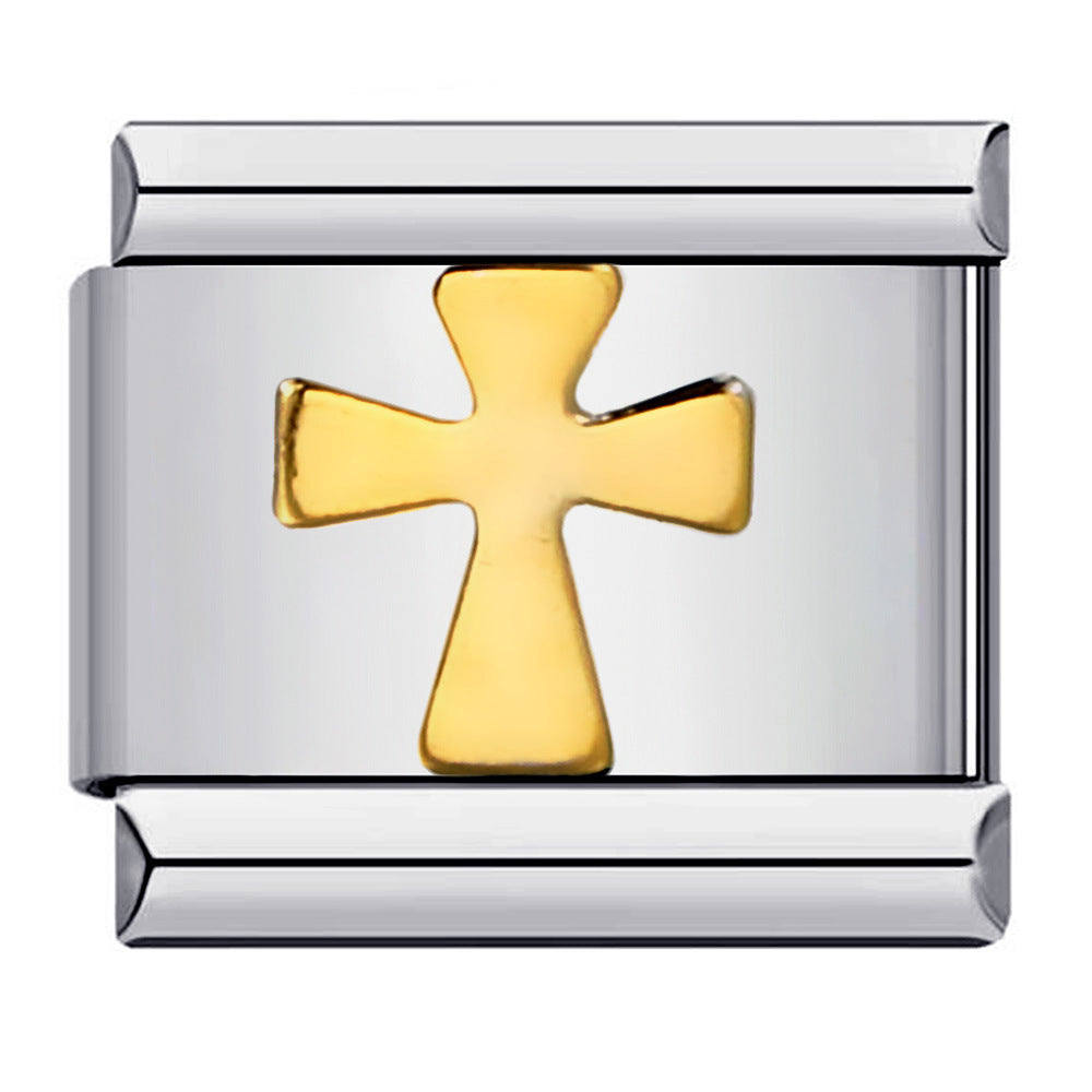 Silver-toned Italian charm with a gold cross