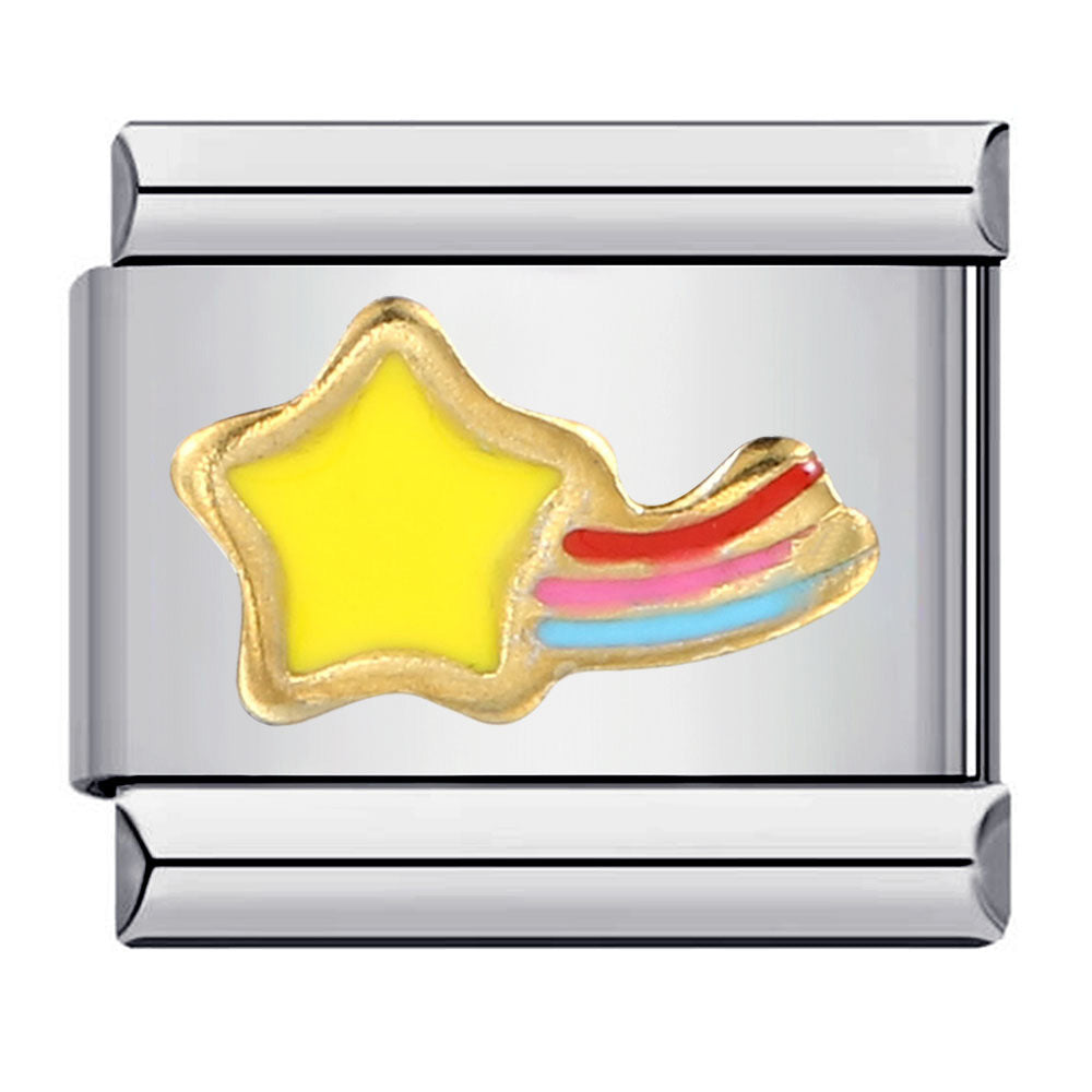 Silver charm with a yellow star and colorful rainbow